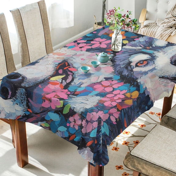 BZSMCE Square Tablecloth Husky Happiness Pattern Tableclothes