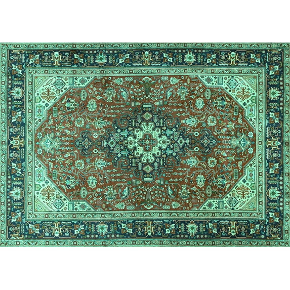Ahgly Company Indoor Rectangle Medallion Turquoise Blue Traditional Area Rugs, 3' x 5'