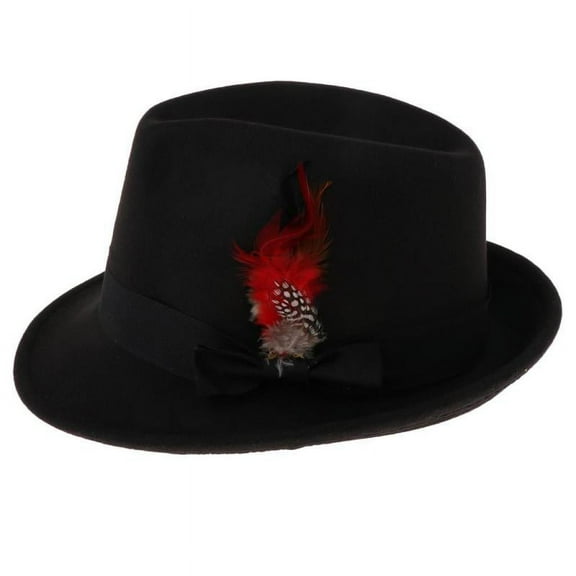 Men's Women's Wool Felt Feather Fedora Hat Vintage Panama Trilby Hat - Black, as described
