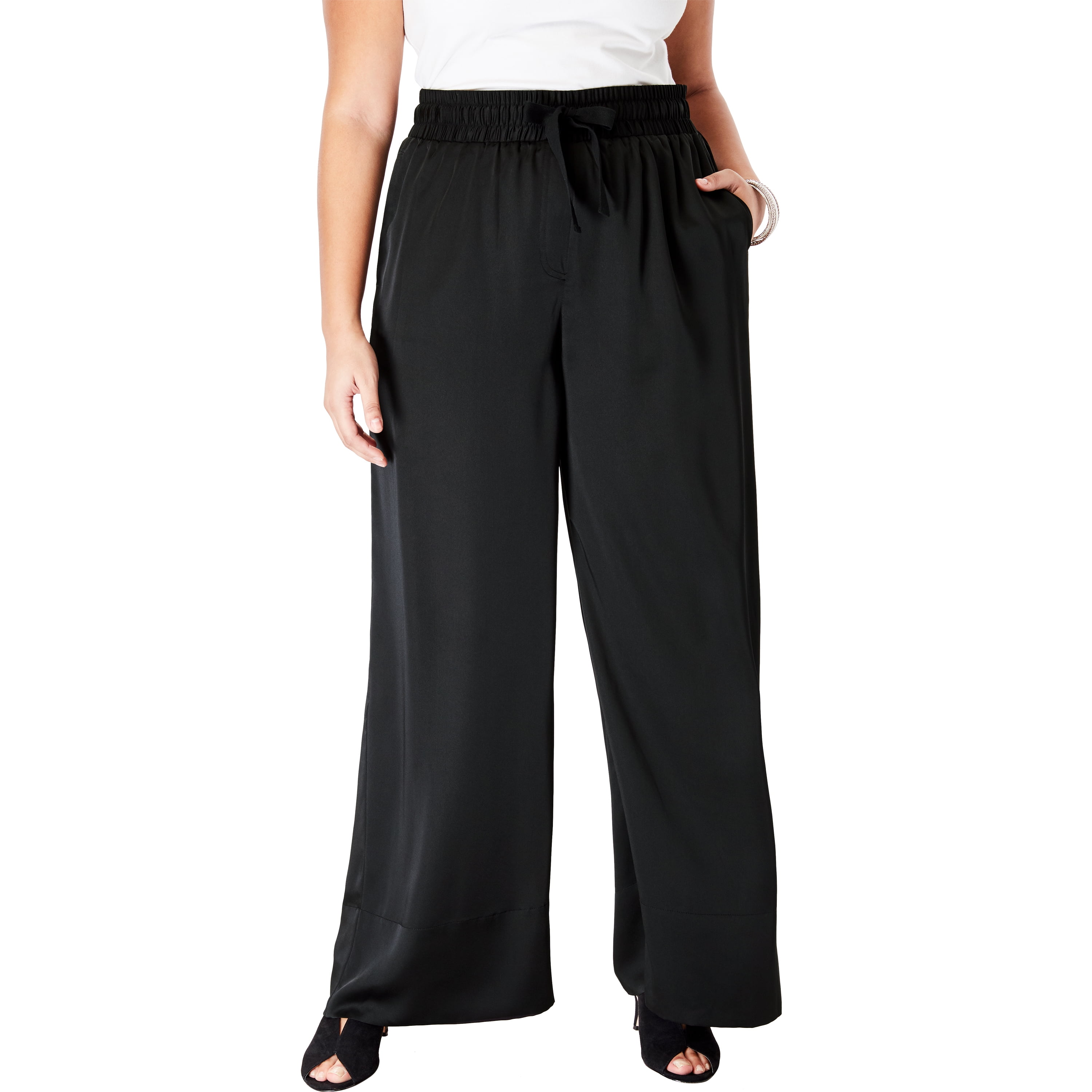 Plus Size Satin Wide-Leg Pant Pull 