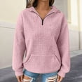 thumbnail image 3 of ManxiVoo Women's Waffle Knit Long Sleeve Half Zip Pullover with Pocket Autumn Winter Casual Comfortable Top M Size Pink, 3 of 7