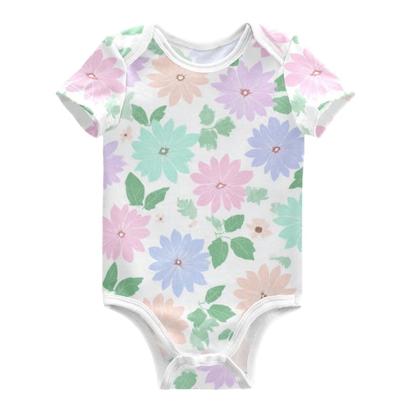 Soft Color Petals and Leaves Pure Cotton Bodysuit Short Sleeve Pajamas One-Piece Romper Unisex 3 Months