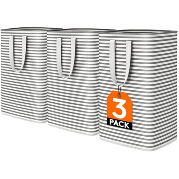 Lifewit 3 Pack Laundry Basket Collapsible Laundry Hamper, Large Freestanding Clothes Hamper for Laundry with Easy Carry Handles for Laundry Room Bathroom Bedroom Dorm for Adult, Black, 3 x 80L