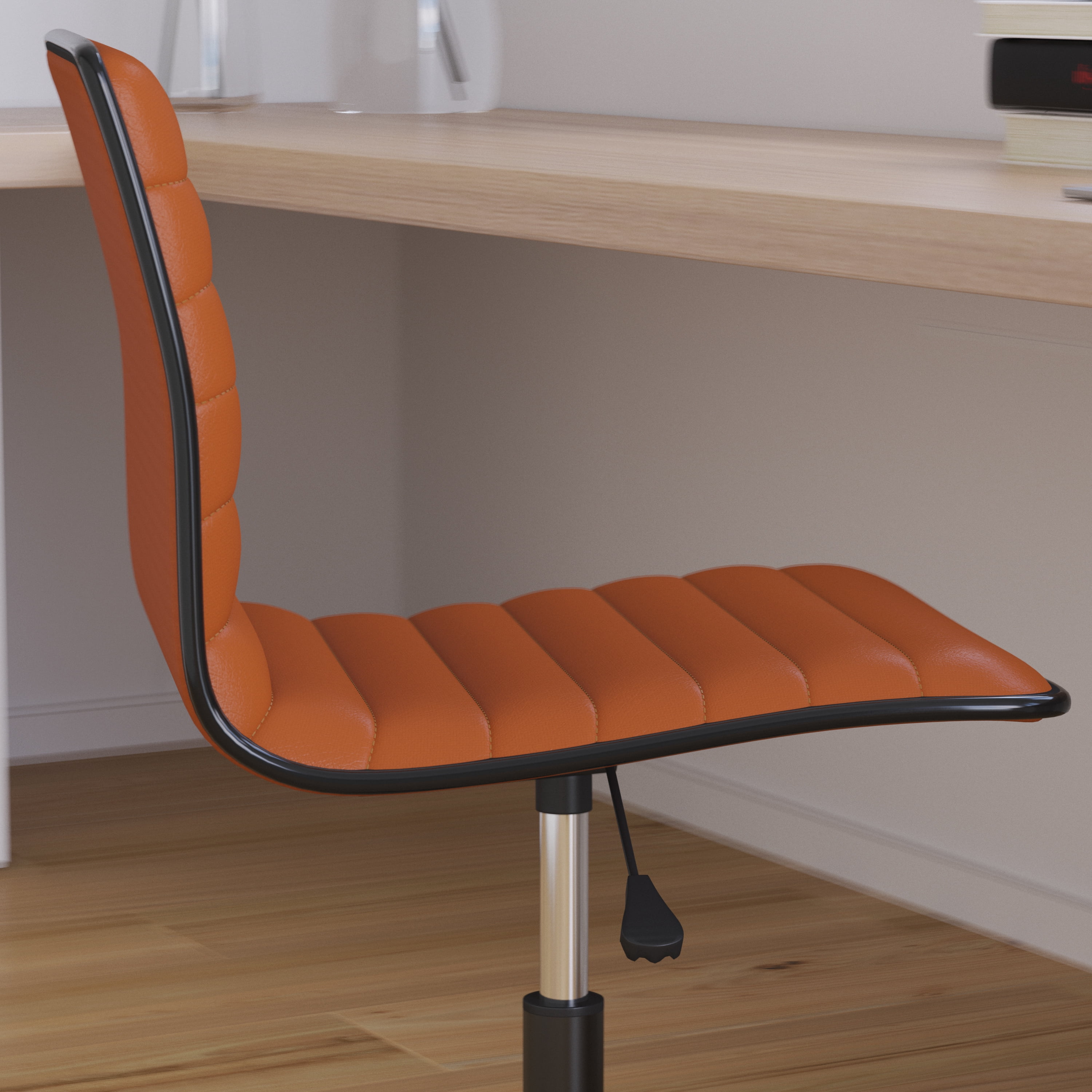 Merrick Lane Home Office Chair Ergonomic Executive Brown Ribbed Low Back Armless Computer Desk Chair - Black Base, Frame & Border