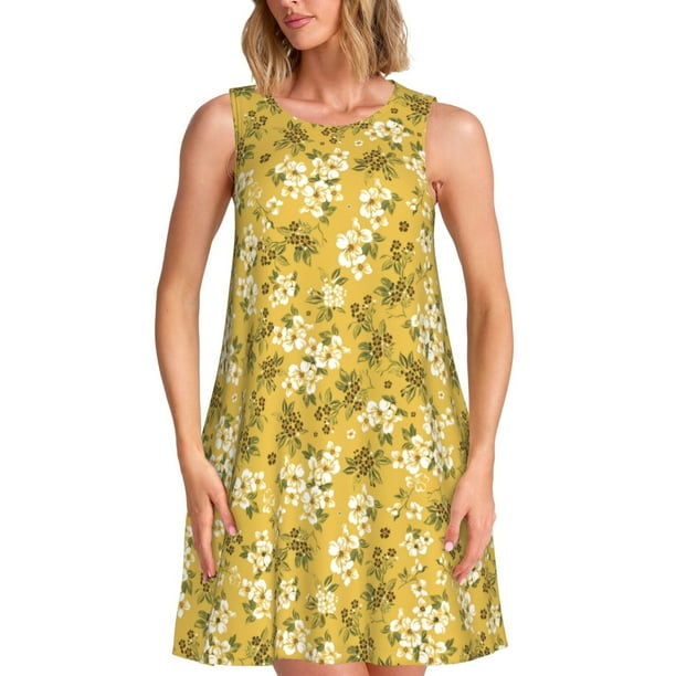 Fotbe Flower Vestido de Verano sin Mangas para Mujer – Vestido Midi Línea A, Estilo Camiseta Floral, Vestido Playero Casual y Fluido