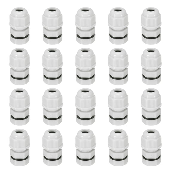 Uxcell 20 Pcs M8x1.25" Cable Glands Adjustable 2.5-4.8mm PA6 Nylon IP68 Waterproof Connectors with Seals Anti-Corrosion for Industrial/Outdoor Electrical Systems (White)