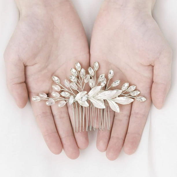 Latious Bride Wedding Hair Comb Silver Crystal Bridal Hair Clip Leaf Hair Piece Bead Hair Accessories for Women and Girls (2-Silver) Latious Bride Wedding Hair Comb Silver Crystal Bridal Hair Clip Leaf Hair Piece Bead Hair Accessories for Women and Girls (2-Silver)