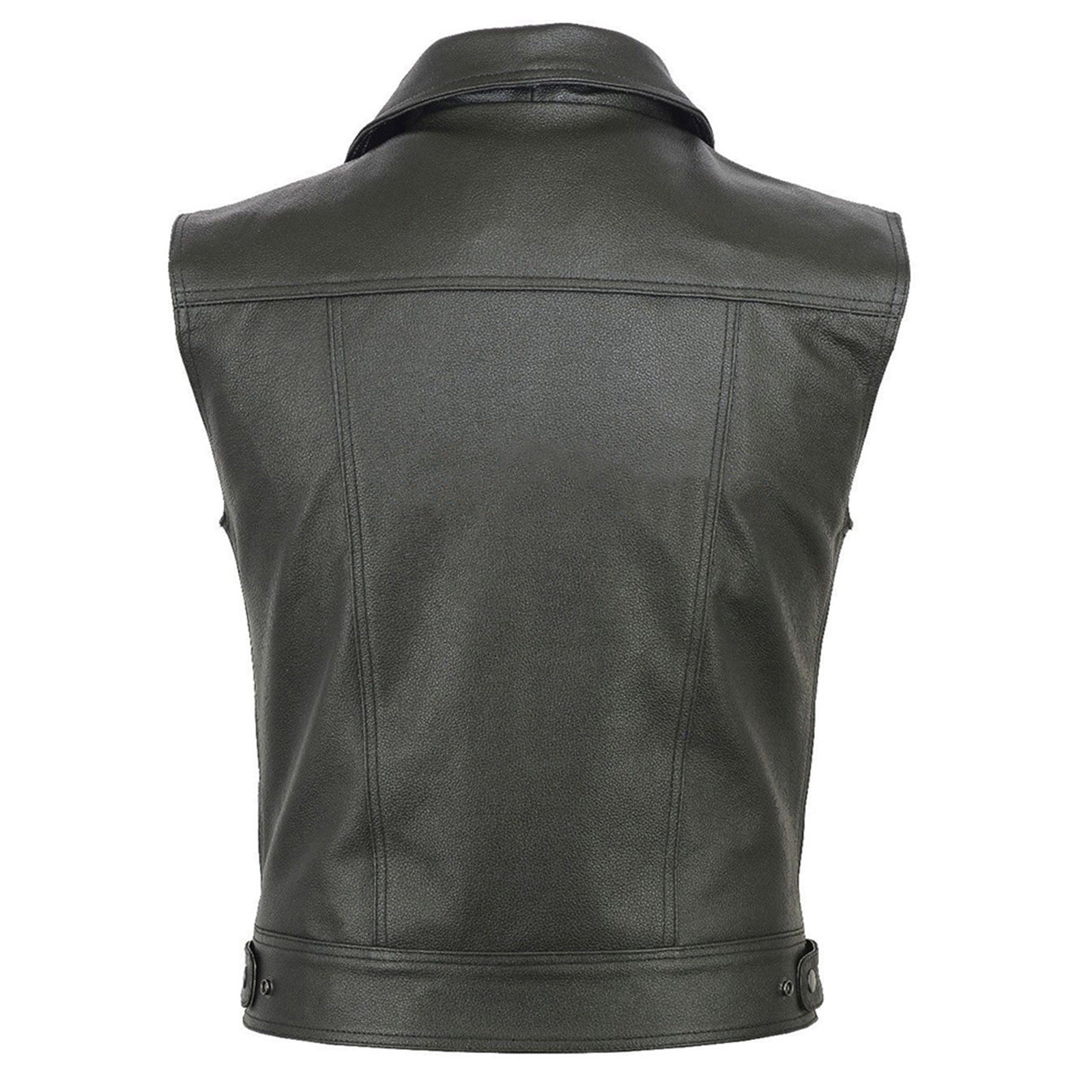 YLSDY Men's Black Genuine Leather Biker Vest Cowboy Sleeveless Waistcoat Biker Vest with Concealed Snap Closure Side Lacing for Comfort Black M