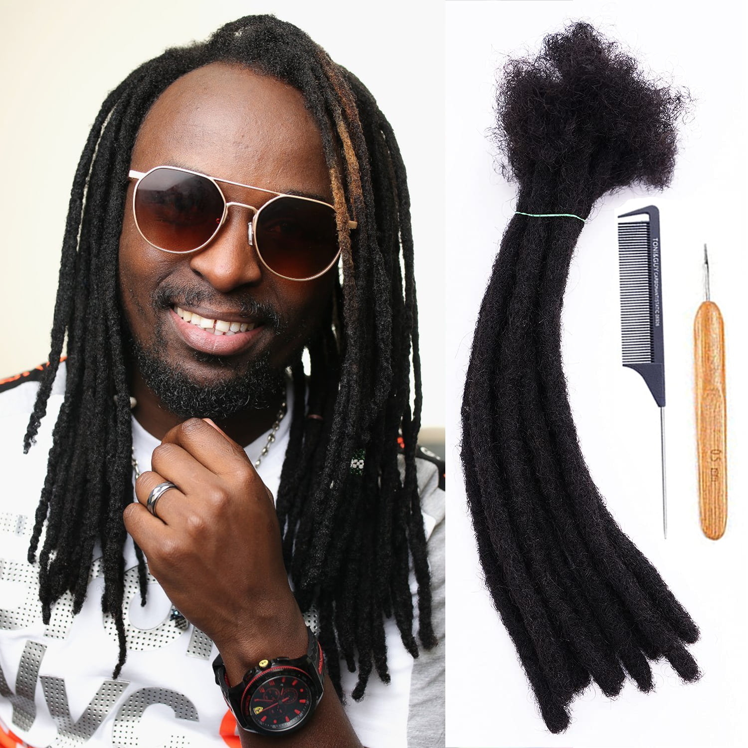 Loc Extensions Human Hair 30 strands,10 Inch  Width Human Hair  Dreadlock Extensions for Men/Women Full Handmade Permanent Dread Extensions  Can Be Dyed and Bleached(,8 inch,1B) 
