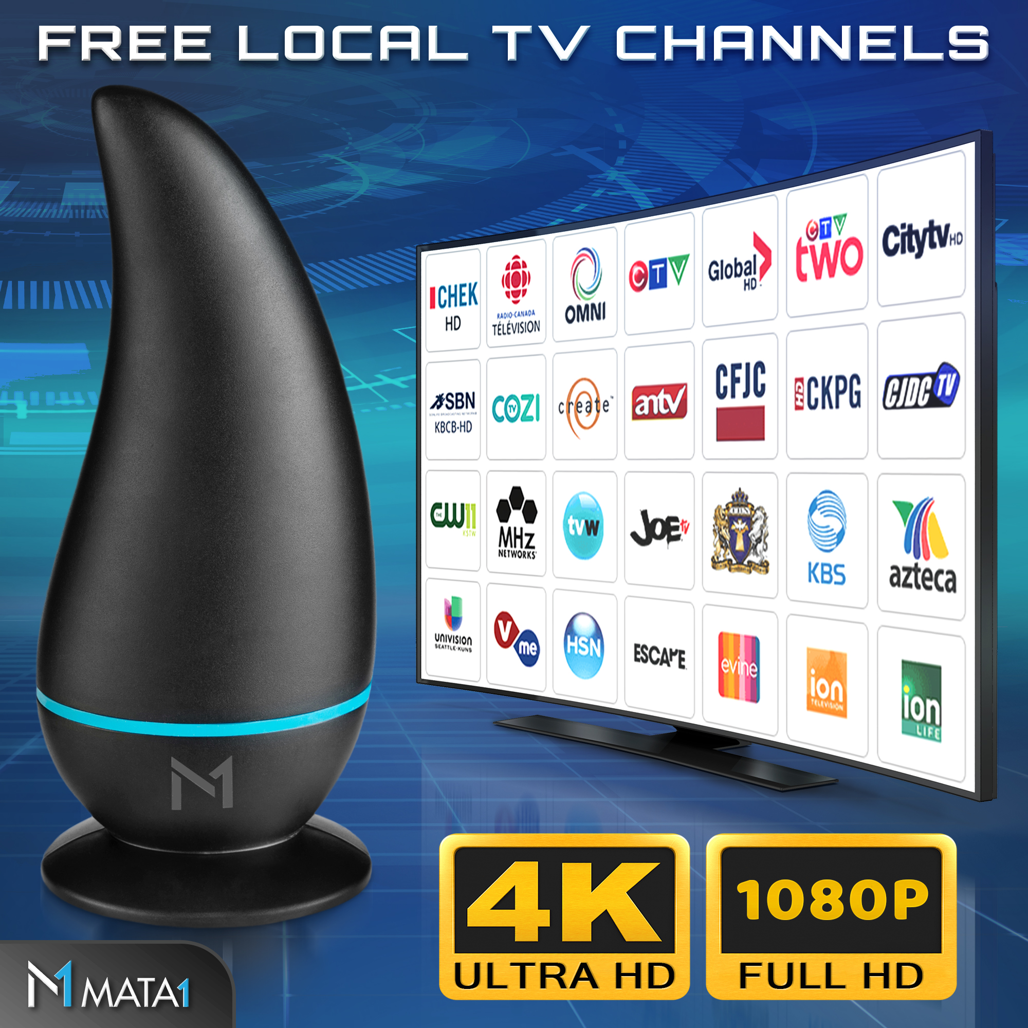 Antenne TV Intérieure Ariels 2025 Avec Amplificateur - Pour Freeview 4K/1080p, Câble 5,5 M, Base Magnétique - 6