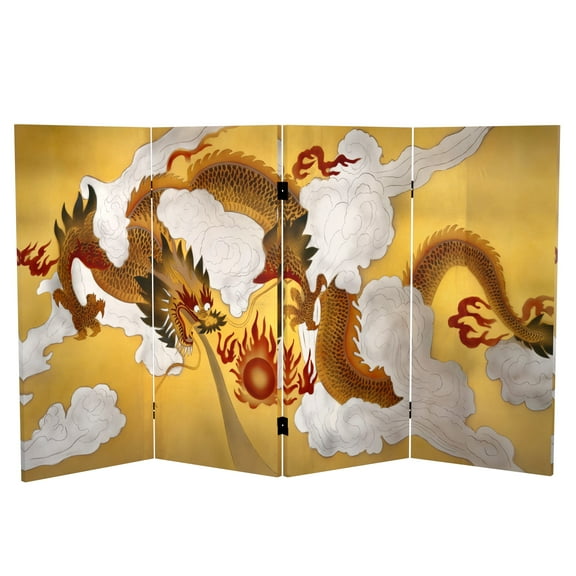Oriental Furniture 3 Ft Tall Double Sided "Dragon in the Sky" Canvas Room Divider, 4 panel, printed on canvas, wood, traditional