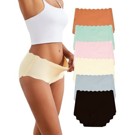 DINGLU Seamless High Waisted Underwear for Women Hipster Panties Wave Edge Brief Panty 6 Pack  Size 7