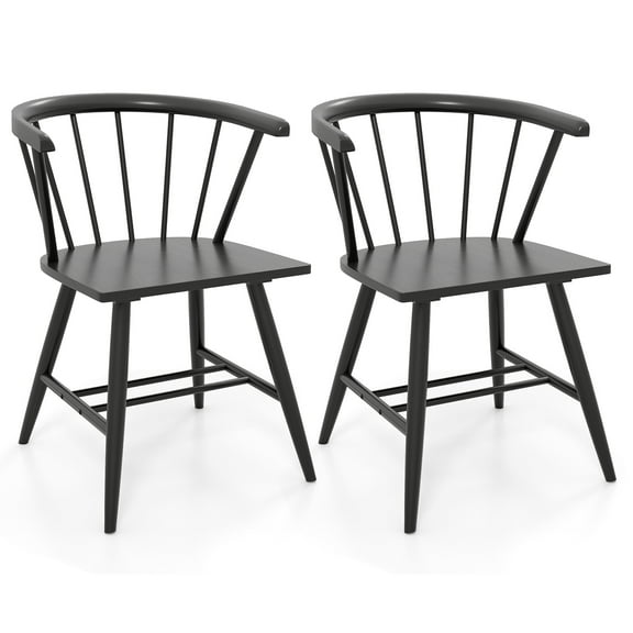 Gymax Windsor Dining Chair Set of 2 w/Rubber Wood Frame Curved Spindle Back & Armrest