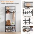 thumbnail image 4 of Hall Tree with Bench – 4-in-1 Rustic Entryway Organizer – 5 Hooks, Shoe Rack & Coat Rack – 200 lb Seat – Space-Saving – MDF & Steel – 70"H, 4 of 5