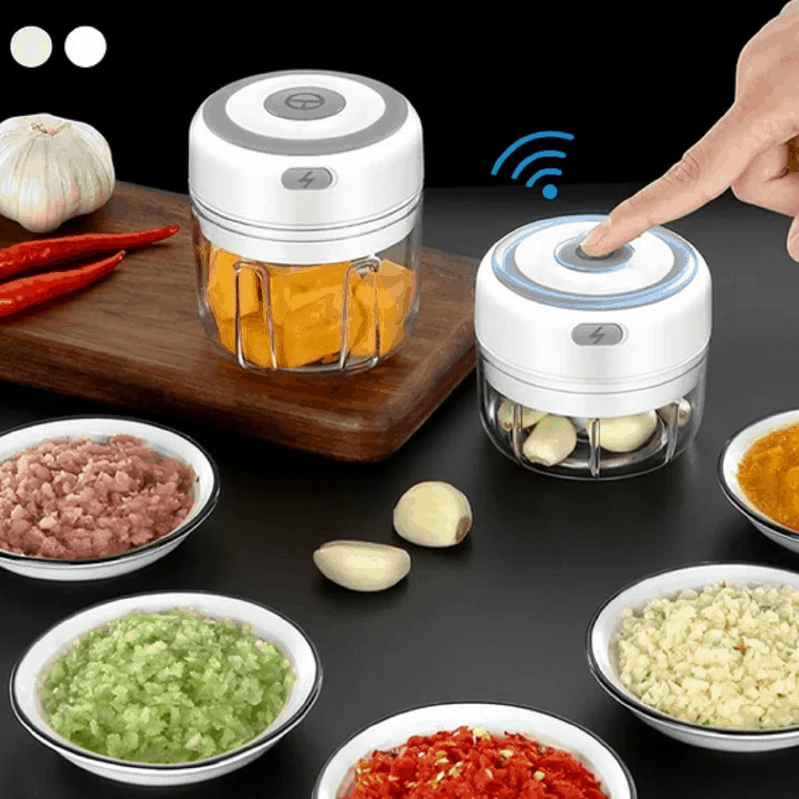 XKHZJL Electric Garlic Chopper, Mini Portable Veggie Choppers, Garlic Grinder Masher Onion Chopper, Blender to Vegetable, Wireless Food Processor for Ginger, Chili, Fruit, Meat, etc