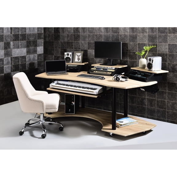 83" Desk In Natural Oak - Functional, , Spacious Setup Modern, For