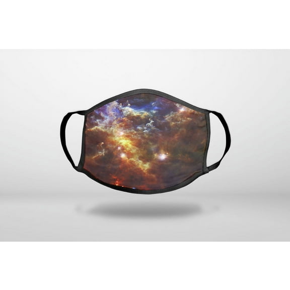 Red Yellow Blue Rosette Nebula - 3-Ply Reusable Soft Cloth Face Covering, Unisex, Cotton Inner Layer