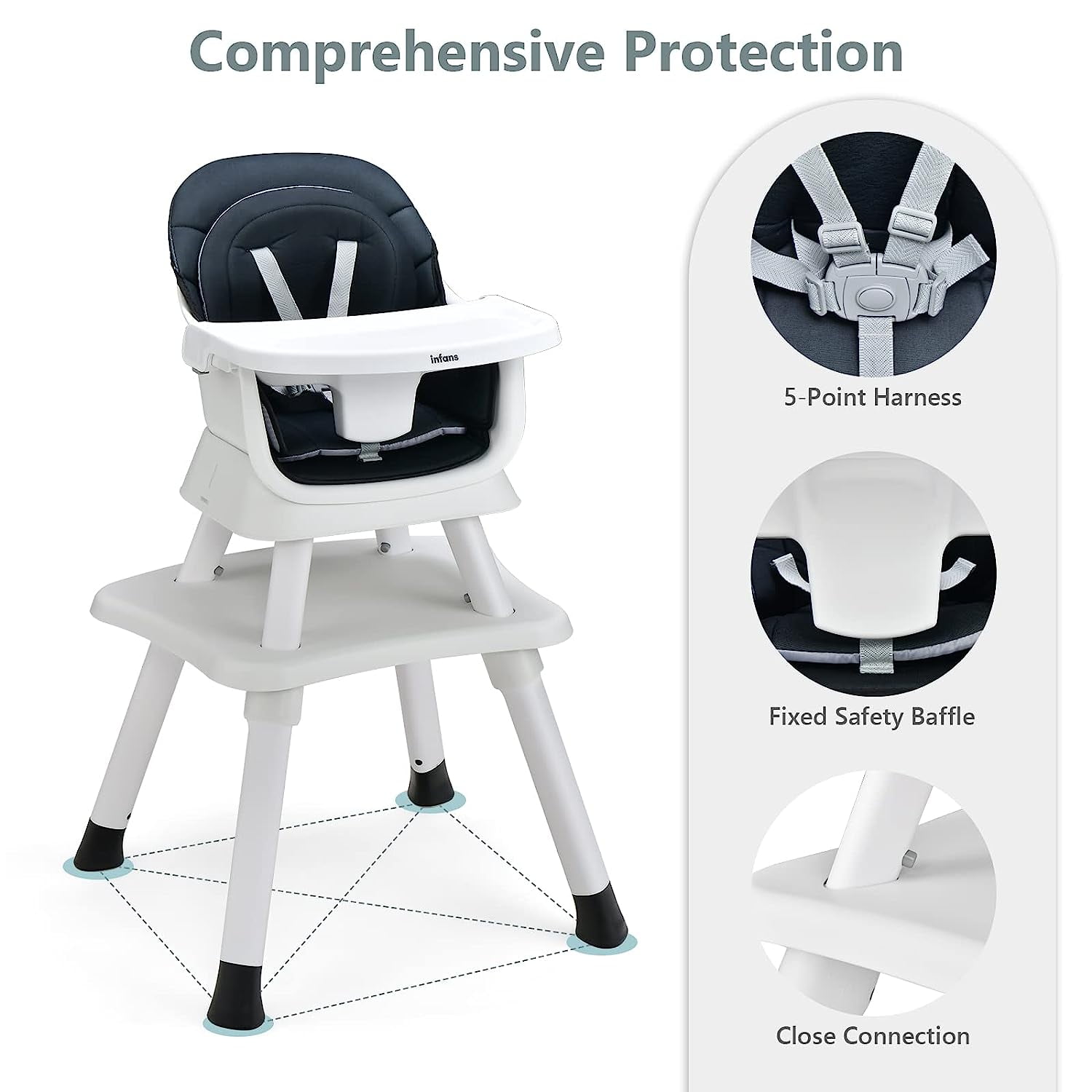 INFANS 8 in 1 Baby High Chair, Convertible Highchair for Babies and Toddlers, Infant Dining Booster Seat, Building Block Table, Kids Stool Table Chair Set with Removable Tray (Black)