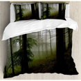 thumbnail image 3 of Forest Duvet Cover Set Twin Size, Mysterious Woods with Fog Wilderness Rural Untouched Vegetation Transylvania, Decorative 2 Piece Bedding Set with 1 Pillow Sham, White Green Brown, by Ambesonne, 3 of 3