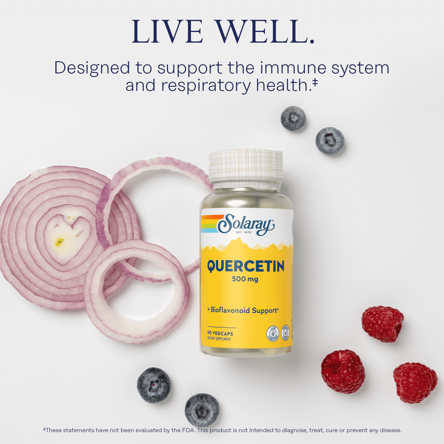 Solaray Quercetin 500 mg, Supports Sinus, Respiratory, Immune Function & Normal, Healthy Uric Acid Levels,  90 VegCaps