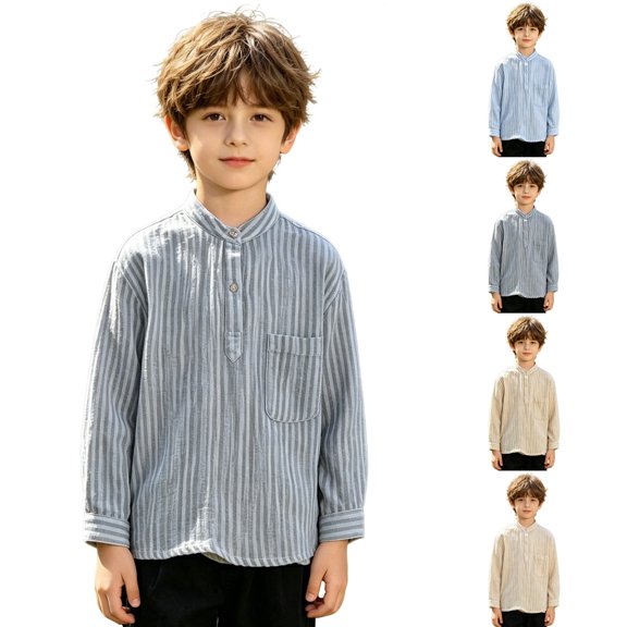 Fozruso Boys Striped Long Sleeve Shirt Soft Breathable Button Up Shirts for Toddler and Kids Daily Wear