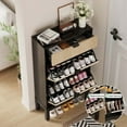 thumbnail image 5 of Studyset Shoe Cabinet with 2Doors & 1 Drawer, Entryway Cabinet  Entrance Wooden Shoe Rack with Iron Legs, Slim Shoe Storage Cabinet, Modern Fluted Shoe Organizer pace-Saving Slim Shoe Cabinet, 5 of 9