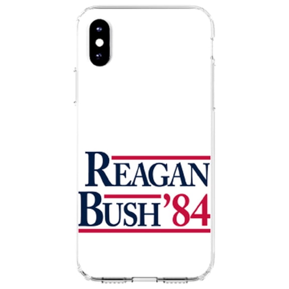 DistinctInk Clear Shockproof Hybrid Case for iPhone XR (6.1" Screen) - TPU Bumper, Acrylic Back, Tempered Glass Screen Protector - Reagan Bush 1984