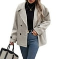 thumbnail image 2 of Women's Winter Loose Fit Cropped Wool Coat Double Breasted Dressy Short Blazer Jacket Peacoat Color S, 2 of 8