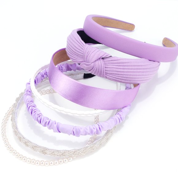 VELSCRUN Diademas para Mujer 7 Piezas Diferentes Diademas de Perlas sólidas Anudadas de Color Morado Brillante Bandas para el Cabello Antideslizantes para Mujeres Gilrs Accesorios de Moda para Cabello