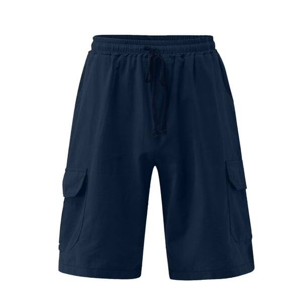 Pantalones cortos cargo informales para hombre - Diseño con cordón y múltiples bolsillos - Mezcla de lino ligera - Para la playa y el deporte