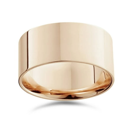 High Polished Flat 10MM Mens Wedding Band Ring Solid 14K Rose Gold