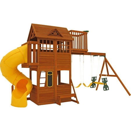 KidKraft Abbeydale Outdoor Childrens Playhouse Swing Clubhouse Wooden (Best Rated Outdoor Playsets)