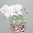 thumbnail image 1 of Ropa para niñas pequeñas, camiseta de sandía + pantalones cortos de lino con cinturón, bonito conjunto corto de verano brillar Electrónica, 1 of 5