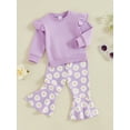 thumbnail image 3 of Suealasg Kids Girl Autumn Outfits 2Pcs Toddler Baby Girl Clothes Set Flying Sleeve Solid Color Pullover Floral Flared Pants Sets 1T 2T 3T 4T 5T Little Girls Fall Clothing, 3 of 7