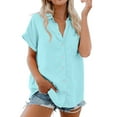 thumbnail image 2 of Womens Summer Tops, 2024 Workout Dressy Casual Blouses T Shirts Fashion Womens Short Sleeve Pocket Button Tee Casual Popular Blouse Tops(S 3Xl) Blue, 2 of 9