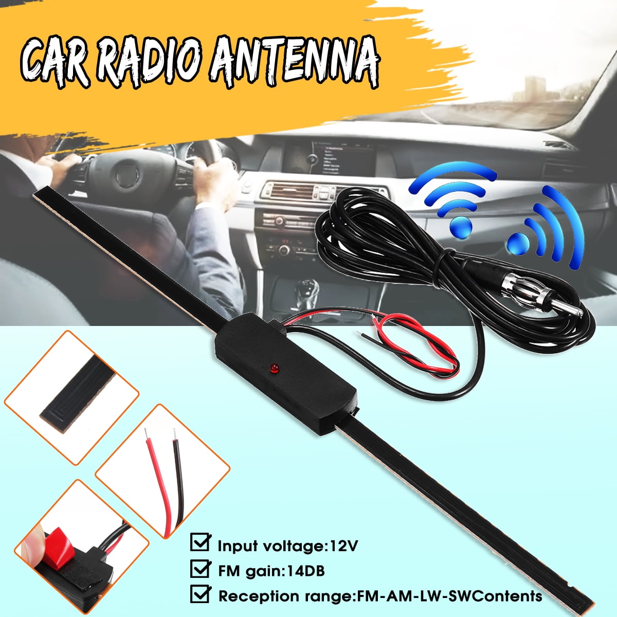12V Universal Car Stereo Radio Electronic Hidden Antenna Aerial FM/AM