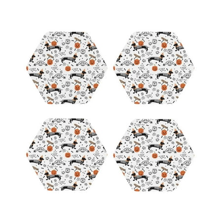 

Junzan Halloween Dachshund Print Coasters for Drinks - Leather Coasters Set of 4 for Coffee Table for Housewarming/Kitchen/Bar/Decor-Hexagon