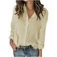 thumbnail image 2 of Fanxing Linen Shirts for Women Summer Long Sleeve Linen Tops V Neck Button Down Shirts Dressy Top Blouses S-2XL, 2 of 6