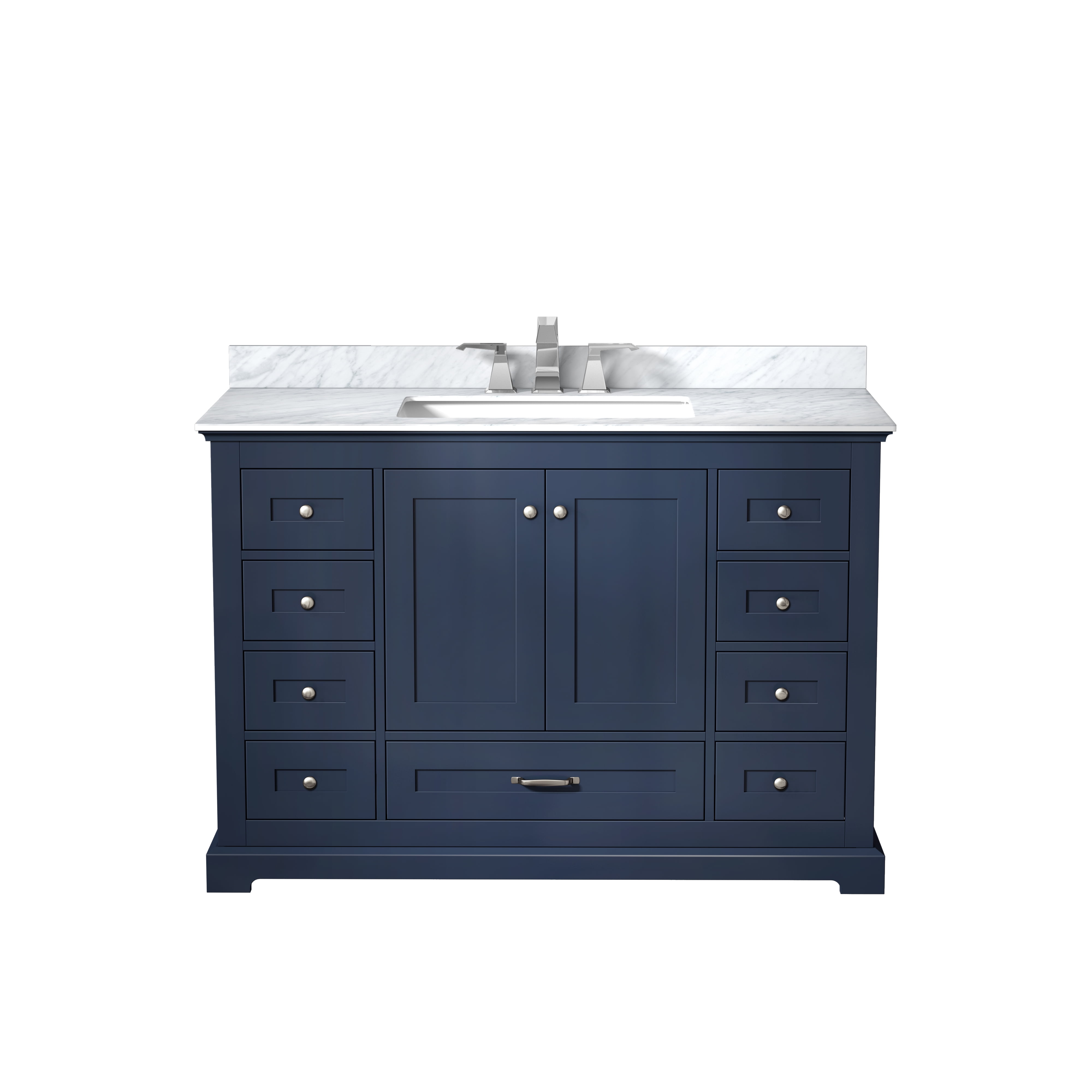 Dukes 48" Navy Blue Single Vanity, White Carrara Marble Top, White