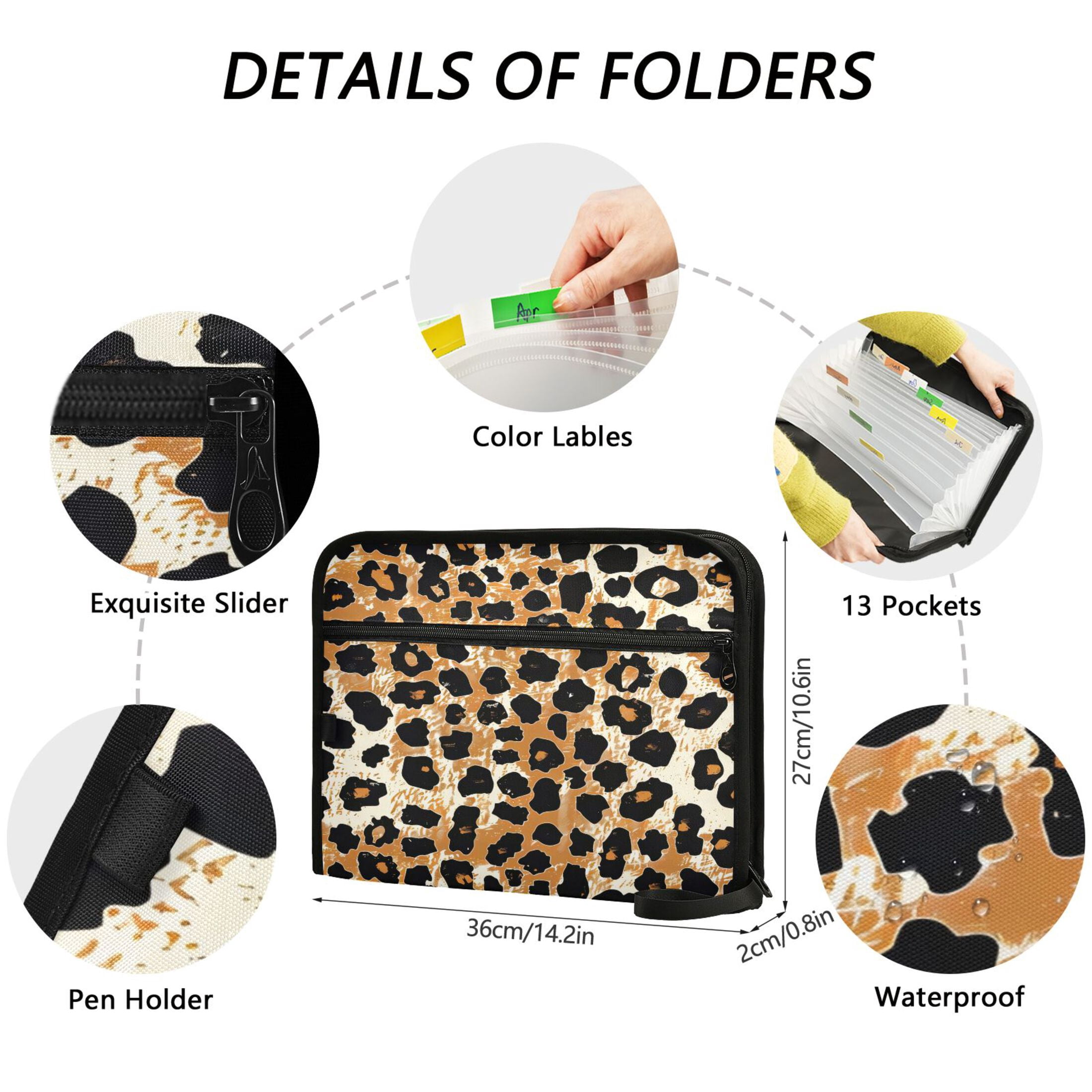 Organ Folder 14.2 x 0.8 x 10.6 Inches 13 Separate Pockets A4 Size Documents Folder A Sort Storage File Manager For The Home Office Leopard Print