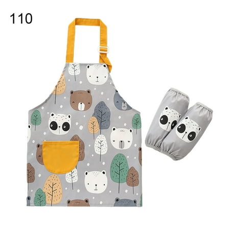 

1 Set Animal Pattern Kids Apron with Sleevelet Polyester Playing Games Children Garden Apron for Cleaning