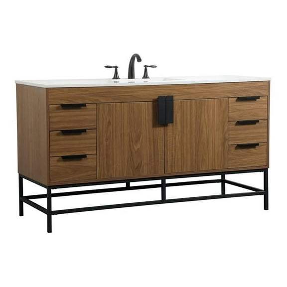 Elegant Decor Eugene 60" Aluminum MDF Single Bathroom Vanity in Walnut Brown