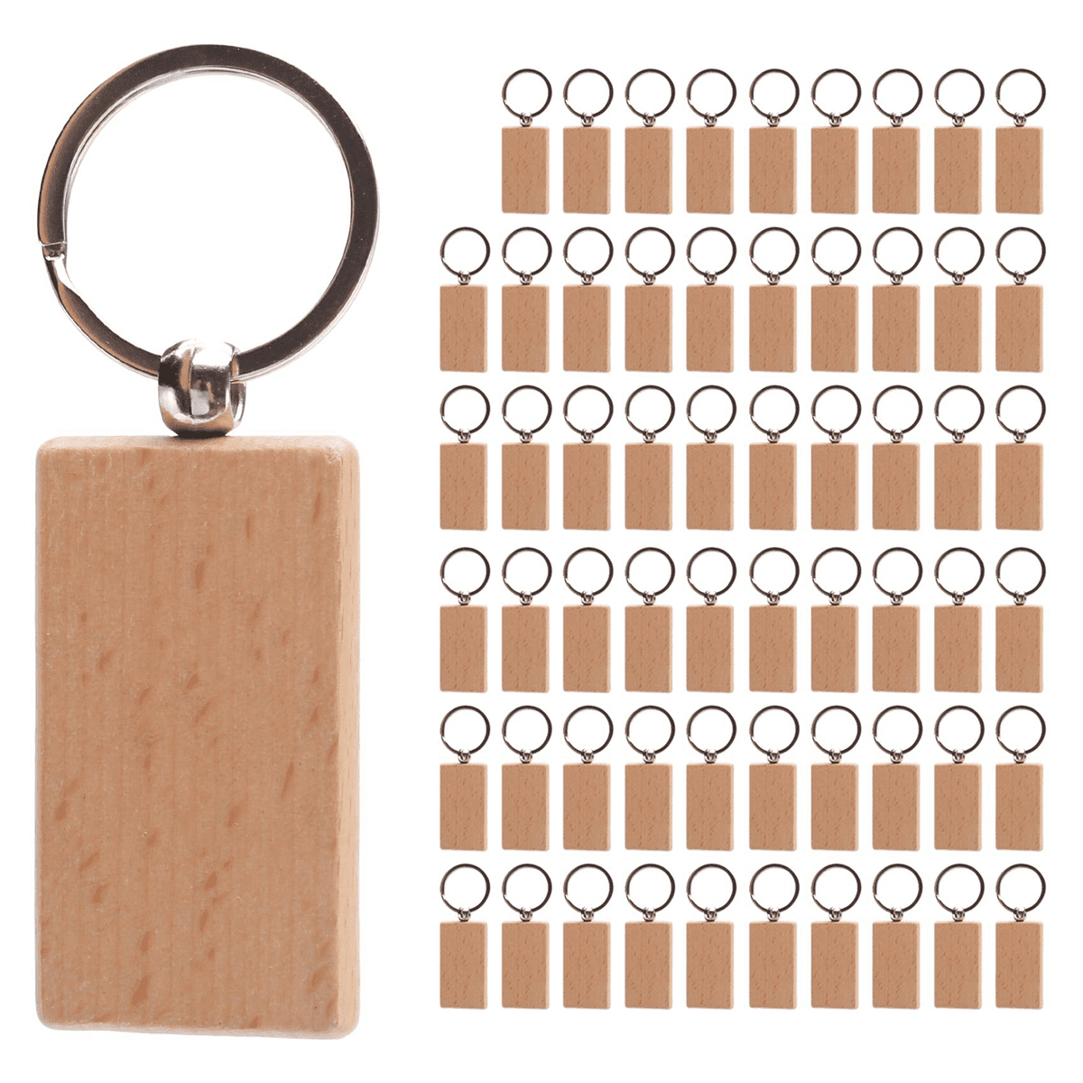 480Pcs Blank Rectangle Wooden Key Chain DIY Wood Keychains Key Tags Can Engrave DIY Gifts