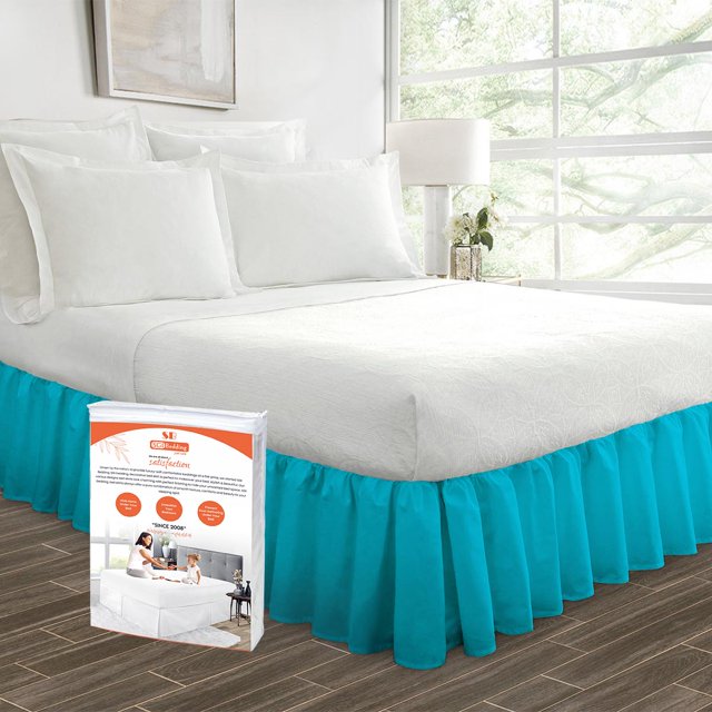 SGI Bedding 14 Inch Ruffled Bedskirt | Microfiber Ruffled Bed Skirt | Fade-Resistant, Wrinkle-free, Anti-static, Decorative, Extra Storage Space, Clutter-Free |Olympic Queen, Turquoise Blue