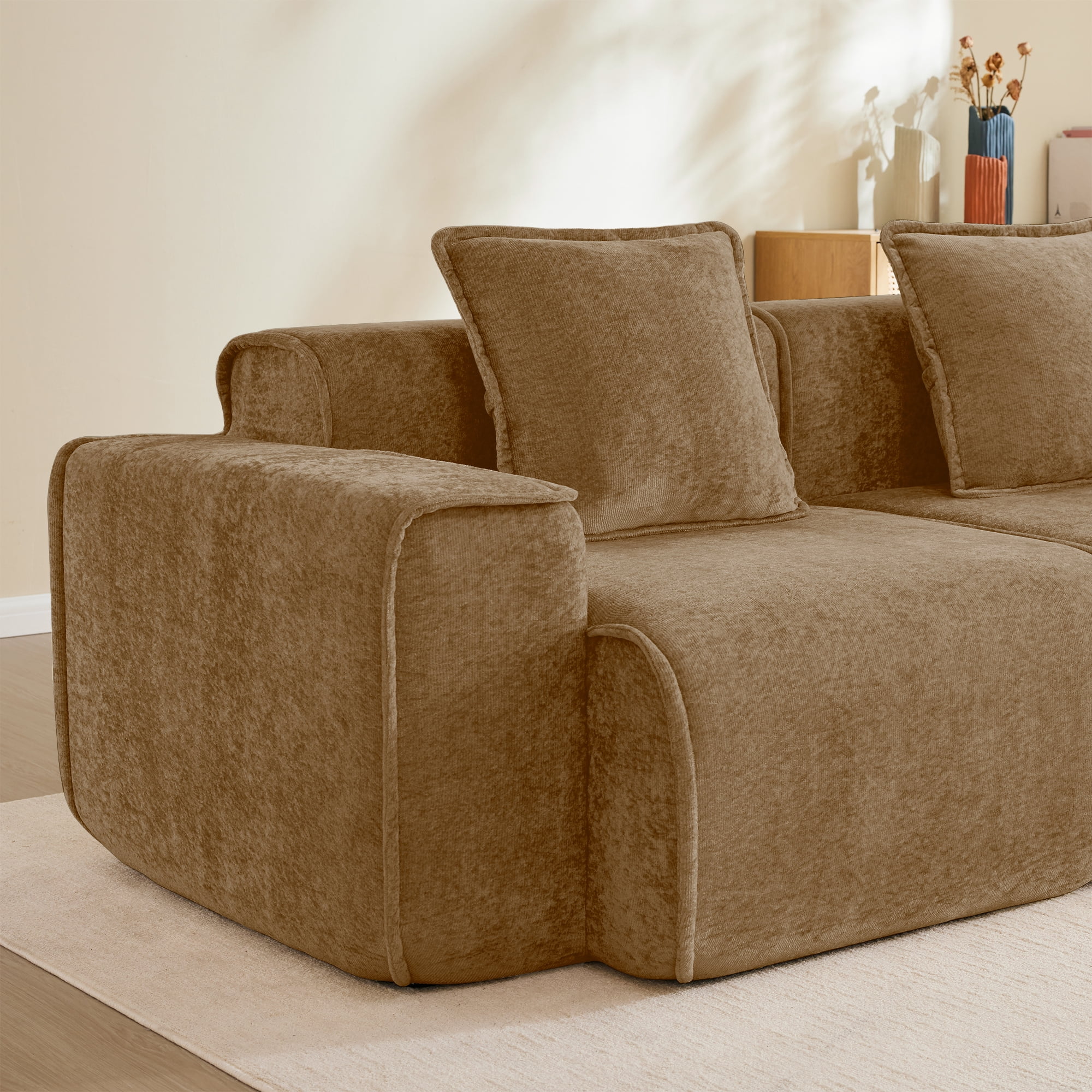 Aukfa 79" Boneless Couch Deep Seat Loveseat Cloud Sofa for Living Room Bedroom, 2 Pillows, Velvet, Brown