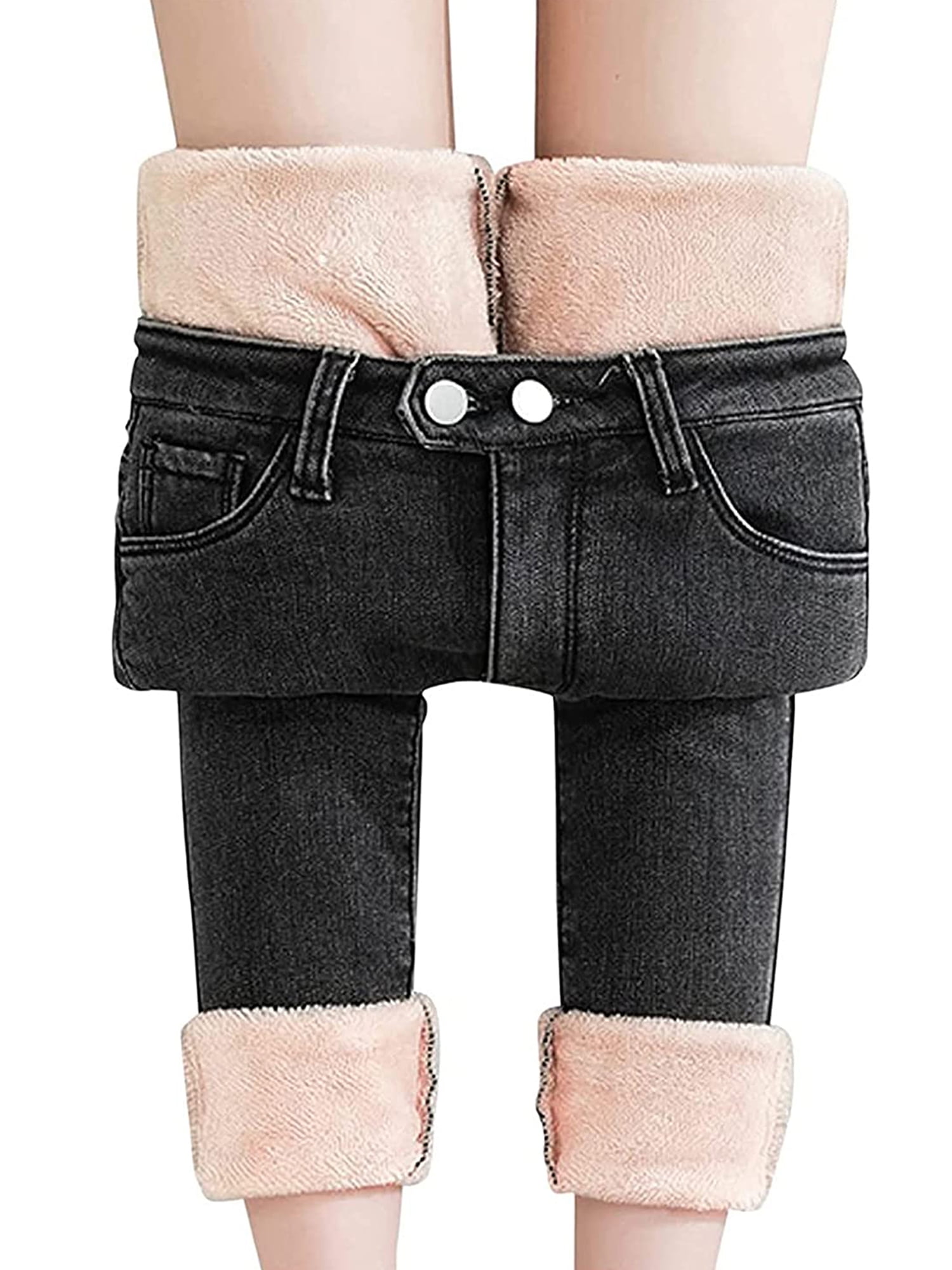 Women Juniors Winter Jeans High Waist Fleece Lined Thick Skinny Warm ...