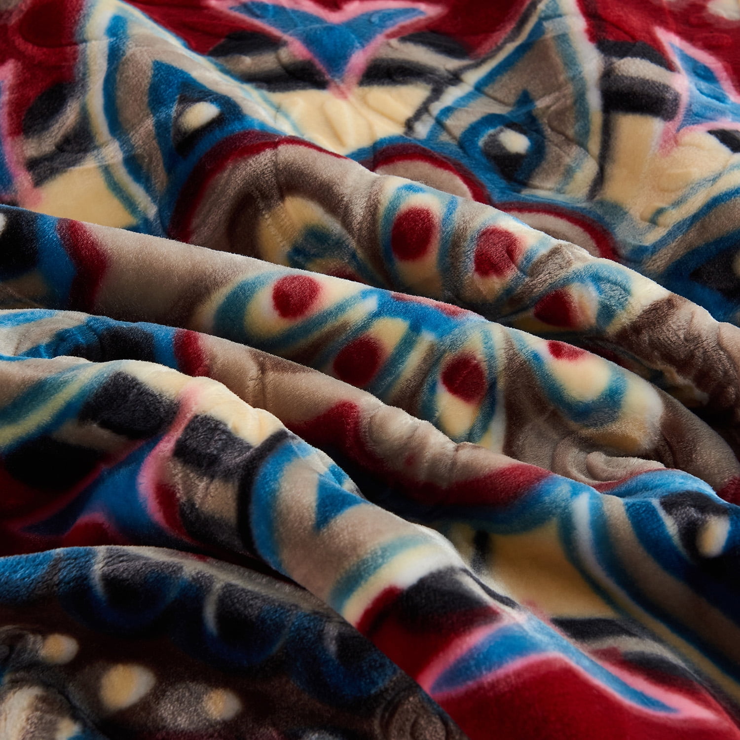 Heavy Thick Fleece Blanket King Size, 9lbs,1 Ply Silky Soft Warm Flower Embossed Raschel Winter Blanket, Minky Soft Plush Blanket for Sofa Bed, 85"x95", Blue & Wine Red