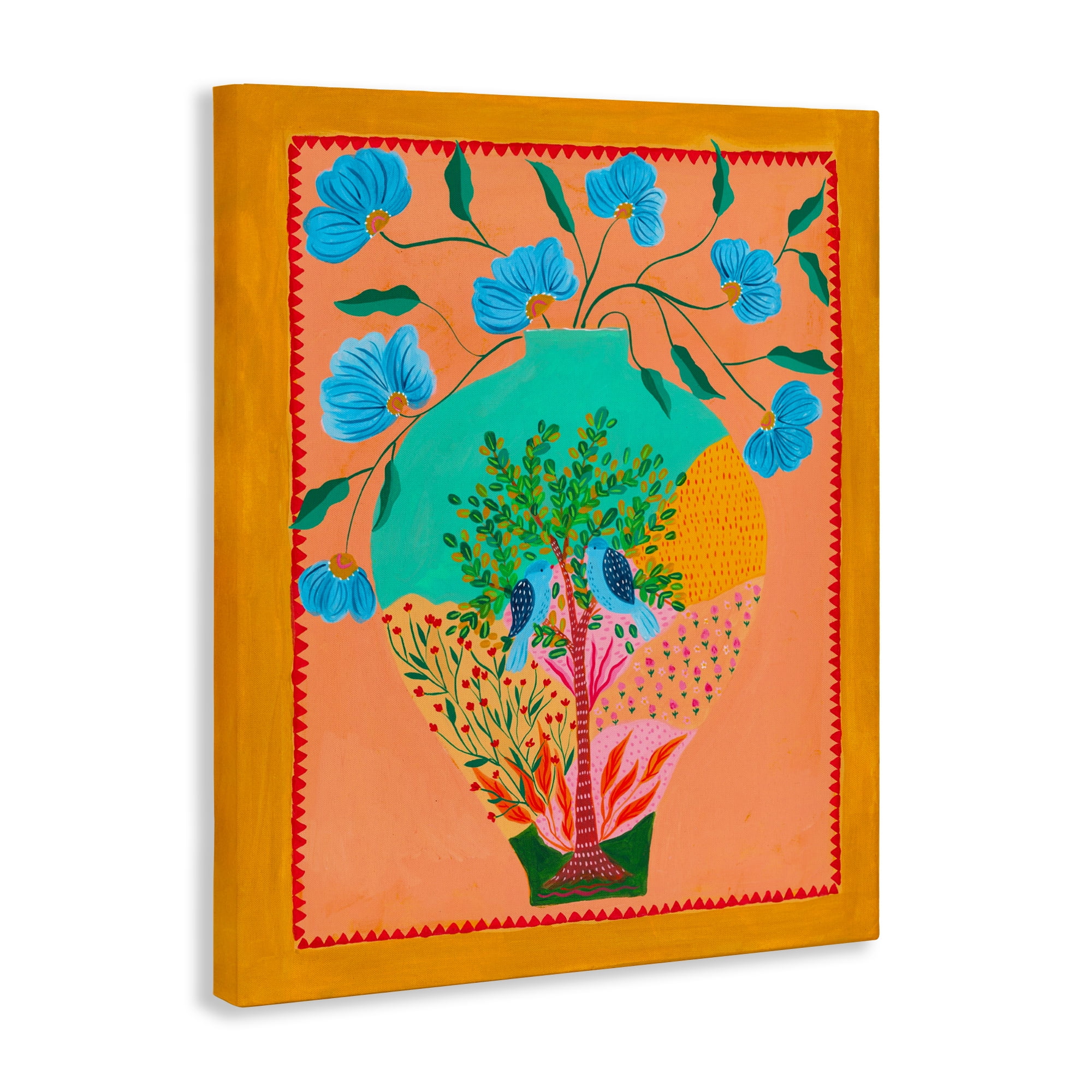 Bluebirds & Boho Flower Vase Canvas Wall Art, design by Nabeela Rumi