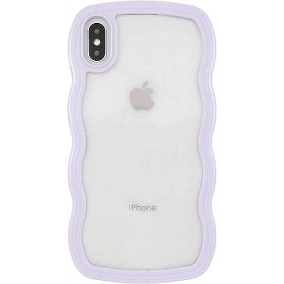 for iPhone X/XS Case 5.8", Cute Kawaii Glitter Sparking Curly Wave Frame Shape Design, Soft TPU   Hard PC Shockproof Protective Bling Phone Cover for Women Girls, Clear-Purple