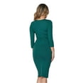 thumbnail image 3 of Lady's Crew Neck 3/4 Sleeve Midi Bodycon Dress, Hunter Green, L, 3 of 5